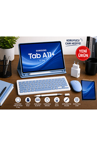 Samsung Galaxy Tab A11 PLUS 11''İNCH 6/128GB TABLET+BEYAZ KALEM+MAVİ KILIF+MA...
