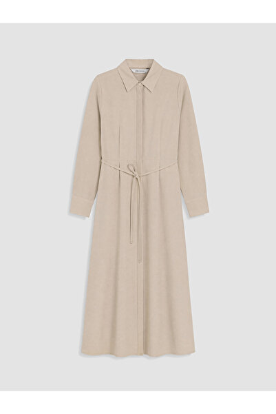 LC Waikiki Lcw Everyday Gray Belted Shirt Dress