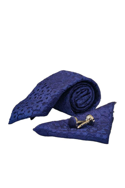 OEM Ανδρικό σετ γραβάτας με σχέδια σε μπλε χρώμα