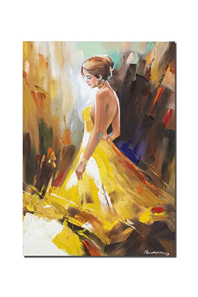 artnova Tablou pictat manual, Eleganta in galben, 70x50cm ulei pe panza in cu...
