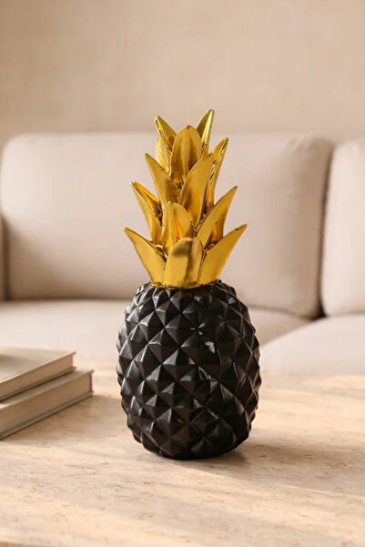 HOMEVSE Ananas Siyah Gold Dekoratif Obje Biblo Modern Luxury Salon Ev Dekoras...