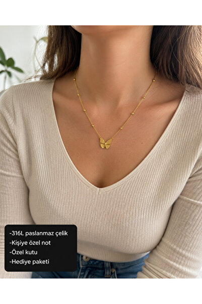 HER ŞEY NOTA www.herseynota.com 316L Stainless Steel Gold Color Butterfly Pen...