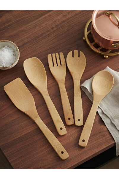 mucit home Bambu 5 Parça Yemek Pişirme Servis Spatula Seti Ahşap Spatula Seti...