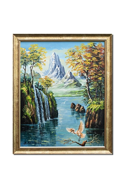 artnova Очарователна ръчно рисувана рамкирана картина на водопад, Рай, 55x45 ...