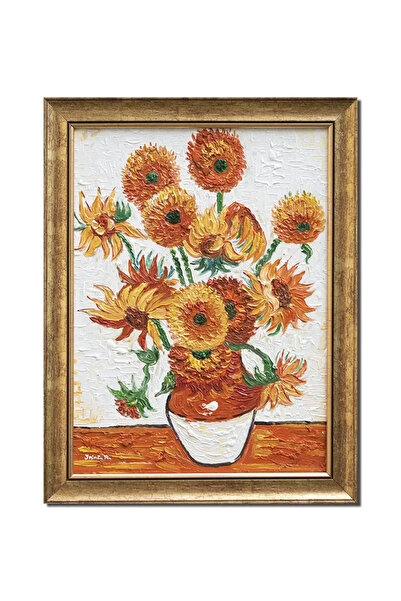 artnova Известна рамкирана ръчно рисувана картина, Ваза със слънчогледи, 45x3...