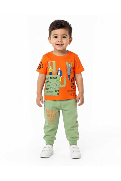 Generic Boys Casual T-Shirt and Jogger Pants Set, Orange and Green, 2Y | Grap...