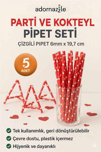 adornazzle Renkli Kağıt Kokteyl Pipeti, Desenli Çizgili Pipet Seti, Karma Ren...