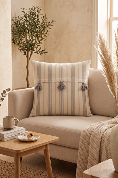 Destiva Home Husă decorativă pentru pernă decorativă din bumbac cu dungi gri ...