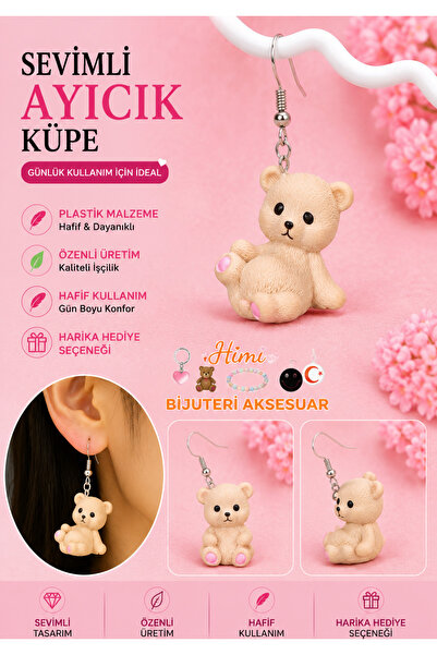 himi bijuteri aksesuar Teddy Bear Cheerful Cute Animal Figured Dangle Earring...
