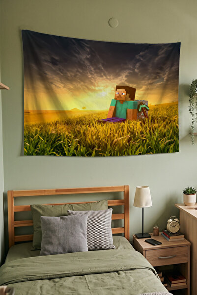 Milura Minecraft Duvar Örtüsü – Modern Dekoratif Kaliteli Kumaş Tapestry Duva...