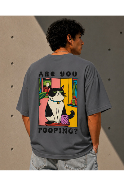 Nulivez Are You Pooping? Funny Cat Printed Oversize Unisex T-Shirt – Funny Ca...