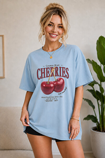 FECCY Premium Cheries Unisex Oversize Women's T-Shirt Cotton Oversize T-Shirt