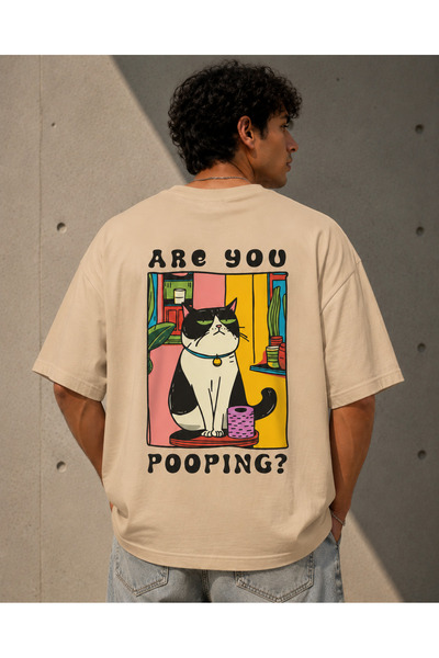 Nulivez Are You Pooping? Funny Cat Printed Oversize Unisex T-Shirt – Funny Ca...