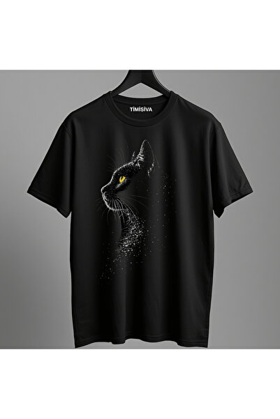 TİMİSİVA Unisex Oversized Printed Crew Neck Short Sleeve Black T-Shirt