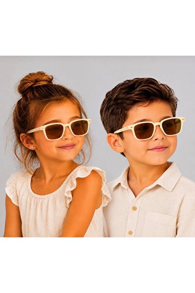 synshop Cream Color Uv400 Protection Boys Girls Kids Sunglasses Round Model L...