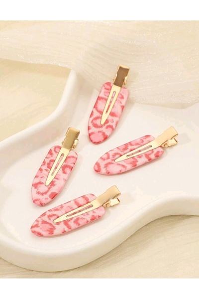 MyBalliStore Pembe Leopar Desenli Kawaii Çıt Çıt 4'lü Makyaj Tokası