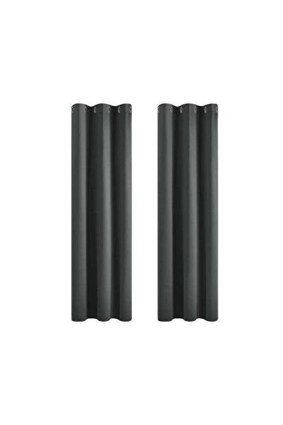 OEM Set de 2 perdele opace, gri închis, protecție termică, cu inele, 160 Î x ...