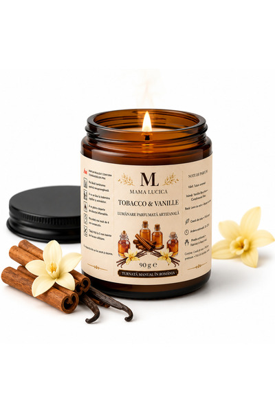 mama lucica Lumânare parfumată artizanală Tobacco & Vanilla – Ceară de soia 9...