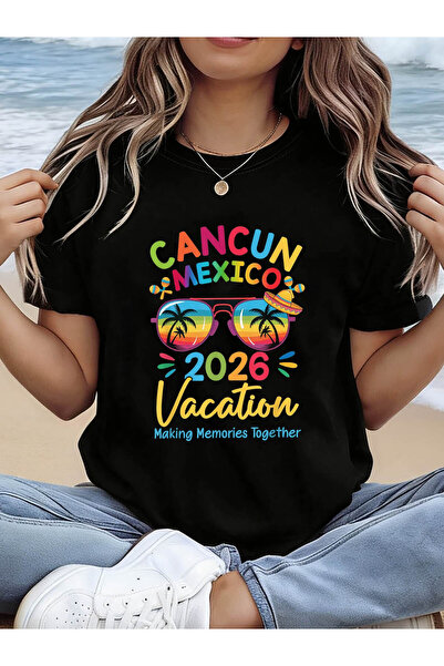 212ZTD Style CANCUN MEXICO 2026 T-Shirt Women, Round Neck Short Sleeves, Perf...