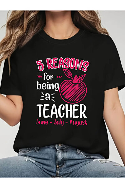 212ZTD REASONS Being a TEACHER Letter Print T-Shirt, Short Sleeve Crew Neck C...