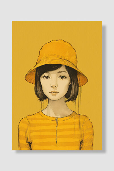 Luna Marissa Ženski poster, mlada devojka sa žutim šeširom, portret ilustraci...