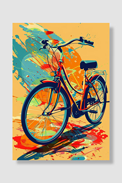 Luna Marissa Poster bicikla Šareni pop art gradski bicikl Narandžasta ilustra...