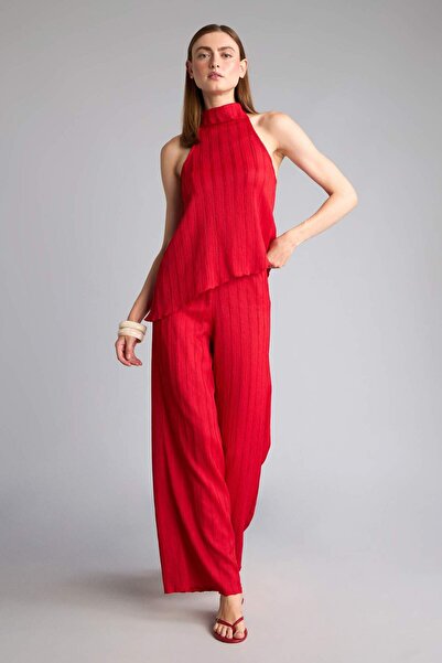 DeFacto Wide Leg Wrinkled Textured Red Trousers F6172Ax26Sm