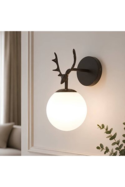 Happy Light Modern Wall Sconce Deer Antlers Design Black Color with Glass Bal...
