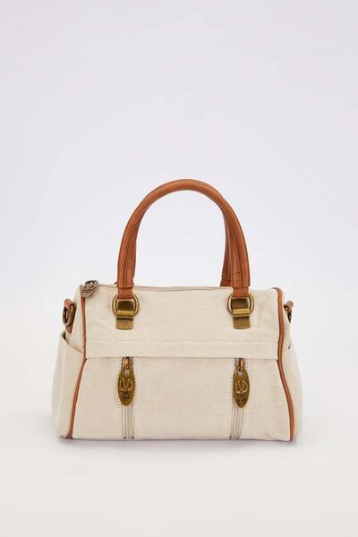 Levidor Khaki Multi-Compartment Hand Canvas Handbag