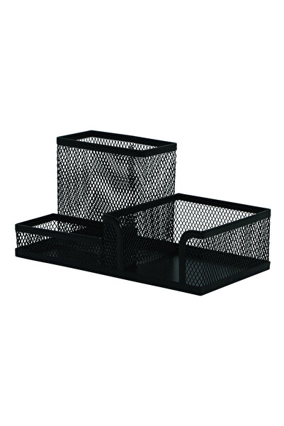 Q-Connect Organizer Metalic Mesh, De Birou, 3 Compartimente, - Negru