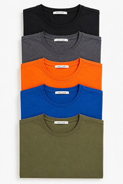 Polo State Erkek Regular Fit Bisiklet Yaka Basic 5'li Tişört Paketi – Siyah-A...