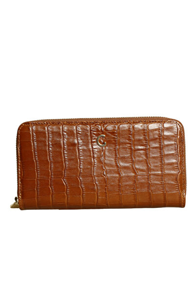Platin Tan Leather Crocodile Print Women's Wallet