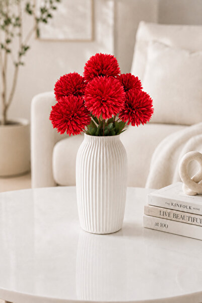 MD Aspiz Flowers زهرة صناعية 7 قطع من زهرة الأقحوان الحمراء الفاخرة 42 سم (بد...