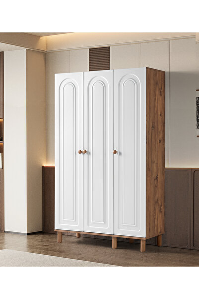 Erz Design Bohem Zambak 3 Kapaklı Çekmeceli Elbise Dolabı Gardrop 120cm
