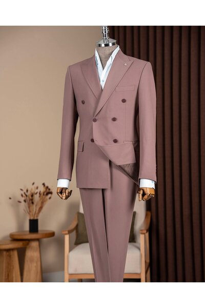 TerziAdemAltun Slim Fit Men's Pointed Collar Double Breasted Jacket Pants Sui...
