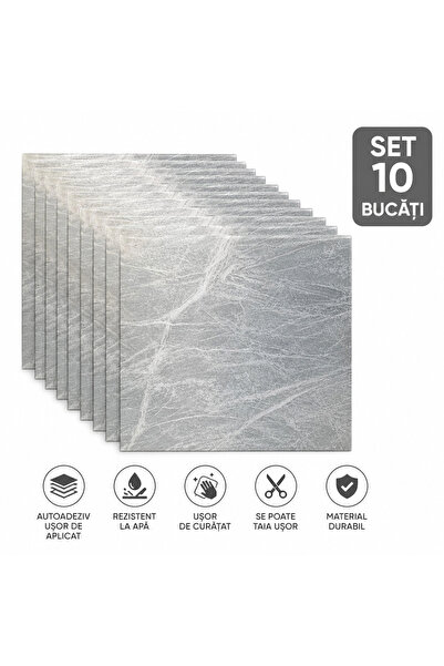 EMATTEIRO Set 10 Plăci Autoadezive Aspect Marmură Gri, Tapet 3D pentru Perete...