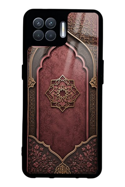 Spoyi Oppo Reno 4 Lite Burgundy Glossy Phone Case with Ottoman Emblem Design