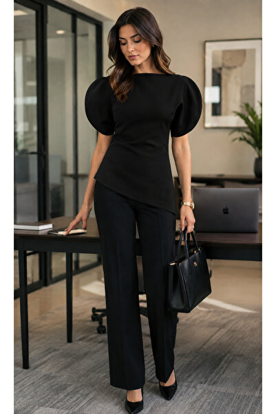 Get Crazy Women's Asymmetric Blouse with Balloon Sleeves