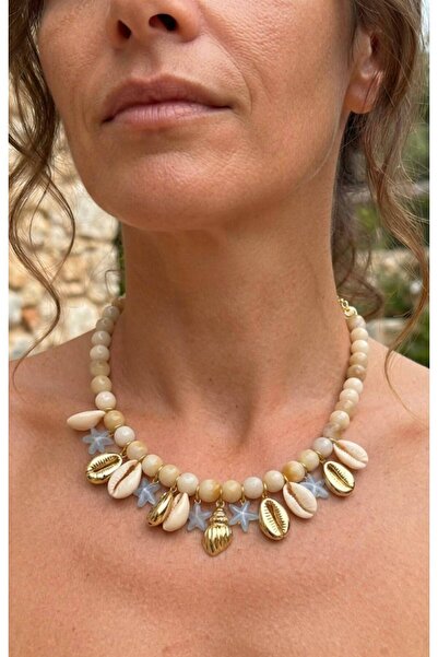 alysa jewelry Women's Glass Bead, Pearl Detailed, Charm Summer Necklace