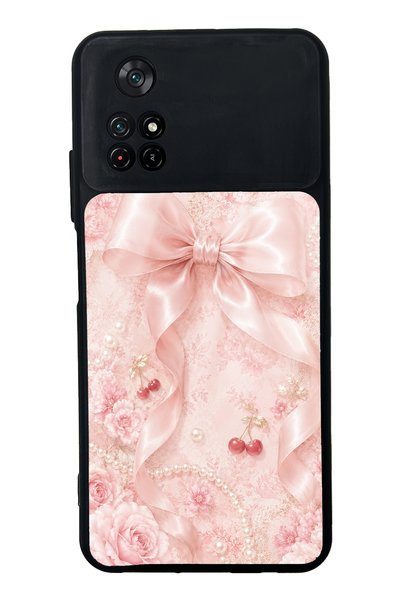 Spoyi حافظة هاتف Xiaomi Poco M4 Pro بتصميم لامع مع تصميم فيونكة بلون الكرز