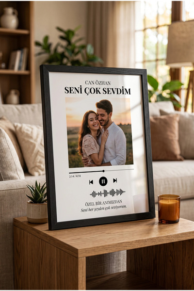 ÇELİKLER HEDİYE Kişiye Özel Spotify Kodlu Fotoğraflı Çerçeve Şarkılı Sevgiliy...