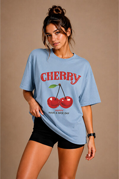 FECCY Premium Cherry Unisex Oversize Women's T-Shirt Cotton Oversize T-Shirt