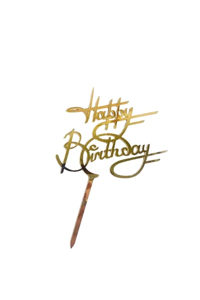 Baloane Vesele Topper Tort Happy Birthday Auriu Oglinda Scris Elegant TOP146-7