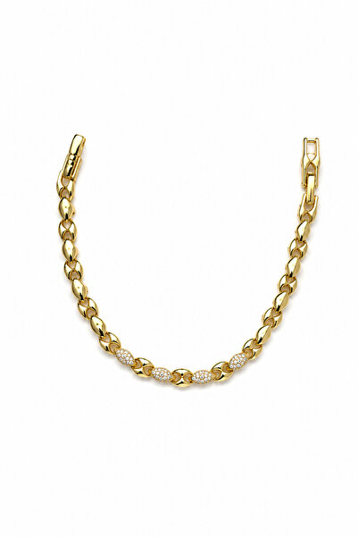 Balenbi Jewelry 14K Gold Renk Zirkon Taş Detaylı Zincir Desenli Kararmaz Çeli...