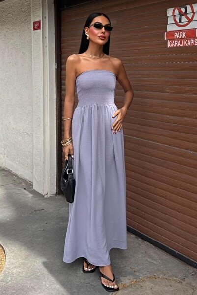 Livizmir Moda فستان بدون حمالات مع تطريز على الصدر 2878