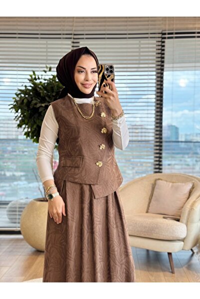 ORHAN STORE 02-2820 Self-Patterned Vest Suit Brown