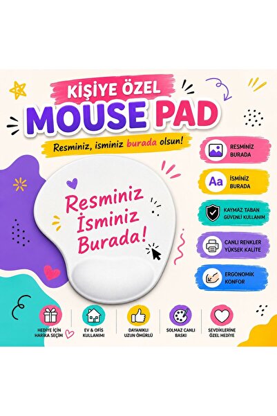 UĞURLU BİR BÖCEK Kişiye Özel Bilek Destekli Mouse Pad - Fotoğraflı ve İsim Ba...