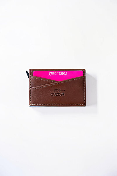 Guzzy Men's Tan Color Mechanical Automatic Slide-Out Card Holder (6cm X 9.5cm)