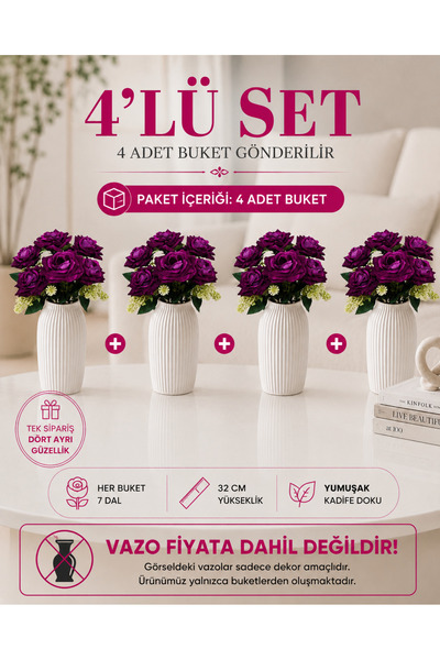 MD Aspiz Flowers 4 باقات من الزهور الاصطناعية، 7 باقات من الورد المخملي الأرج...