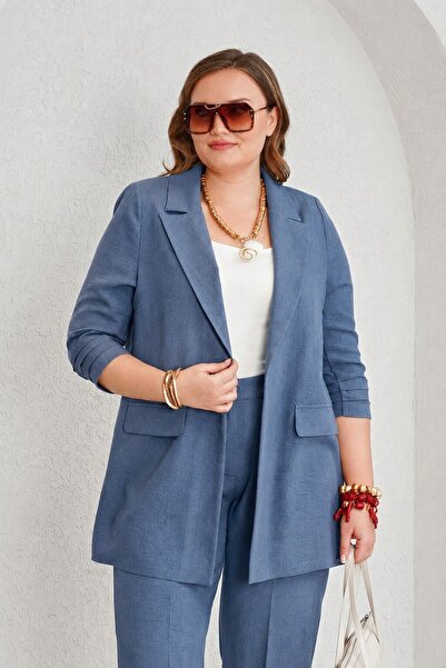 Büyük Moda 54451 Keten Dokulu Blazer Ceket